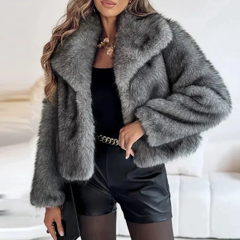 Damen Kurze Winterjacke Kunstfell