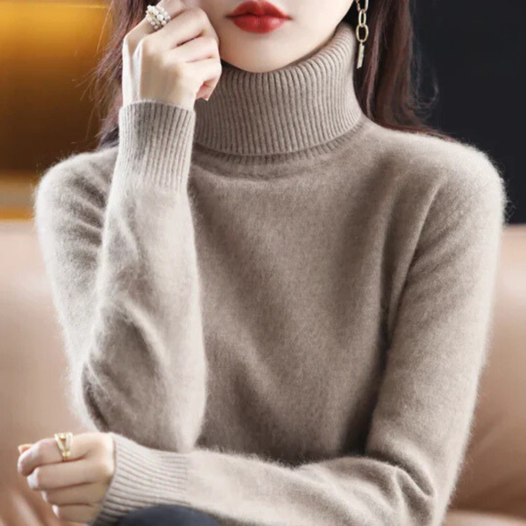 Damen Rollkragenpullover Weich Anliegend Schwarz - Norvielle