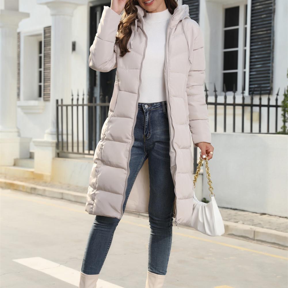 Damen Daunenjacke Lange Steppjacke Reißverschluss Einfarbig - Norvielle