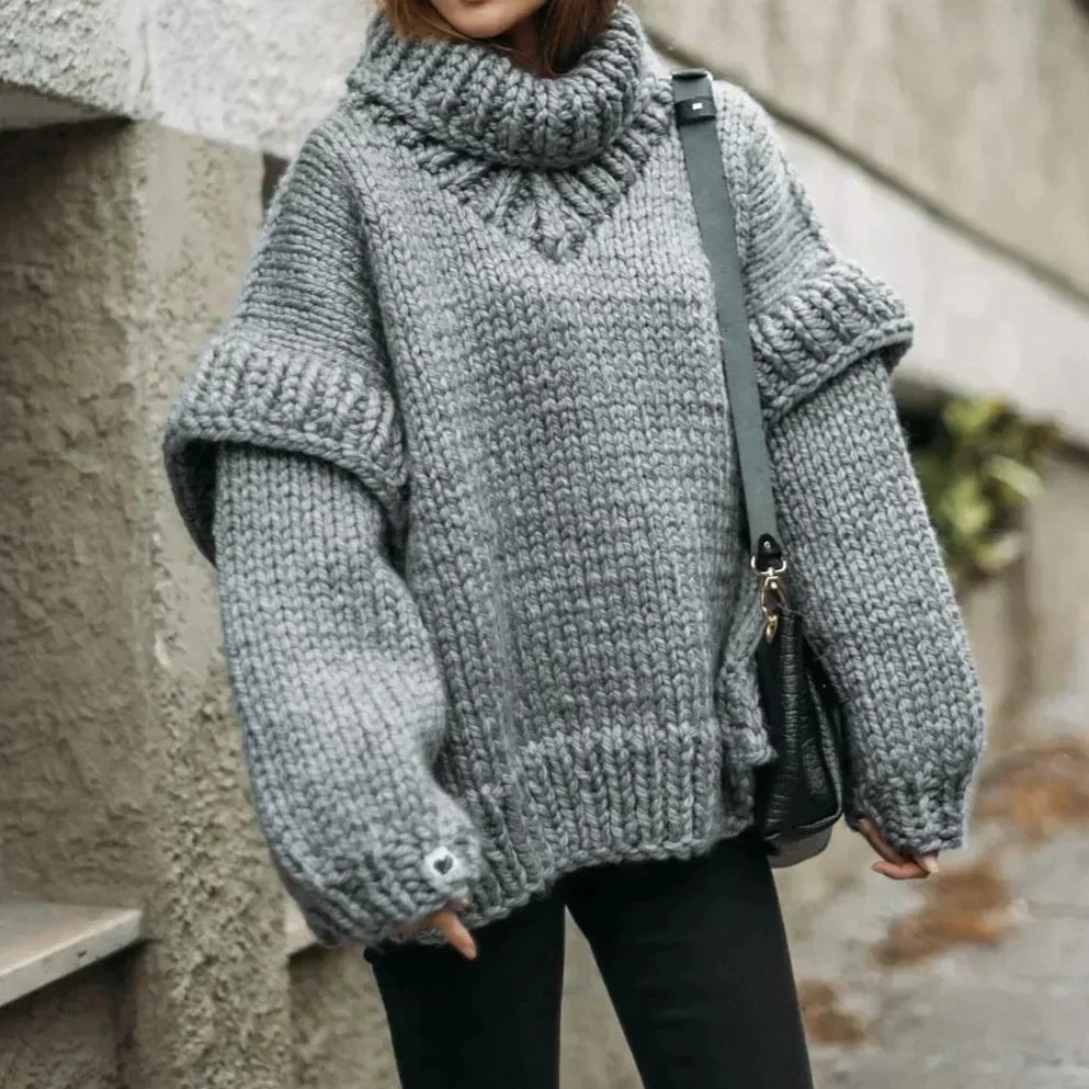 Norvielle Damen Oversized Rollkragenpullover Bequem Winterlook - Norvielle