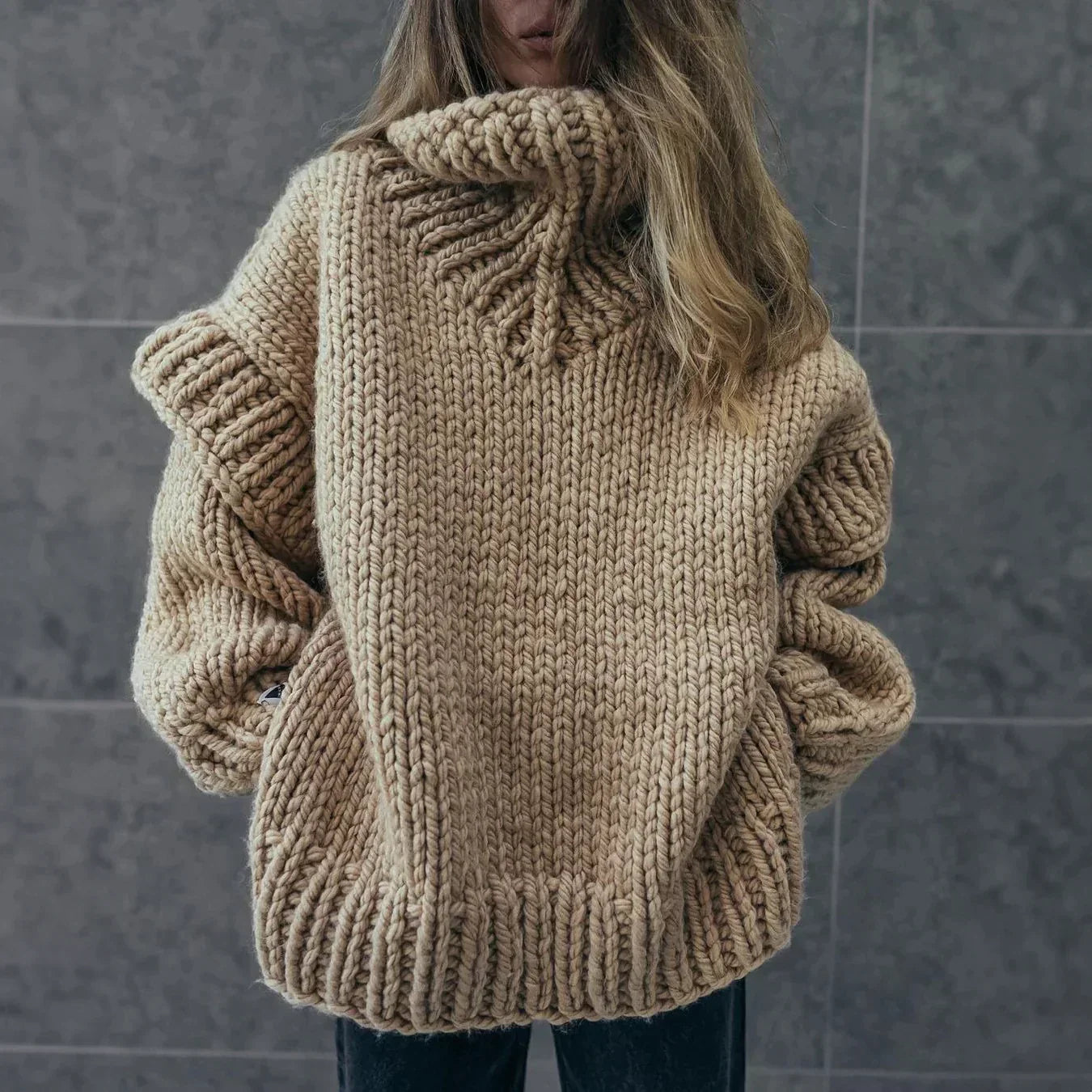 Norvielle Damen Oversized Rollkragenpullover Bequem Winterlook