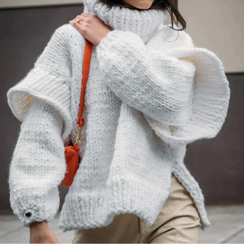 Norvielle Damen Oversized Rollkragenpullover Bequem Winterlook
