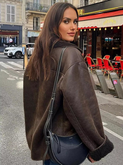 Damen Lederwinterjacke Locker Geschnitten