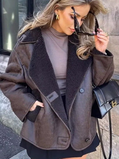 Damen Lederwinterjacke Locker Geschnitten