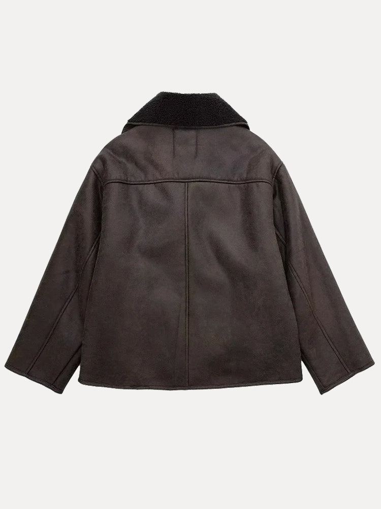 Damen Lederwinterjacke Locker Geschnitten