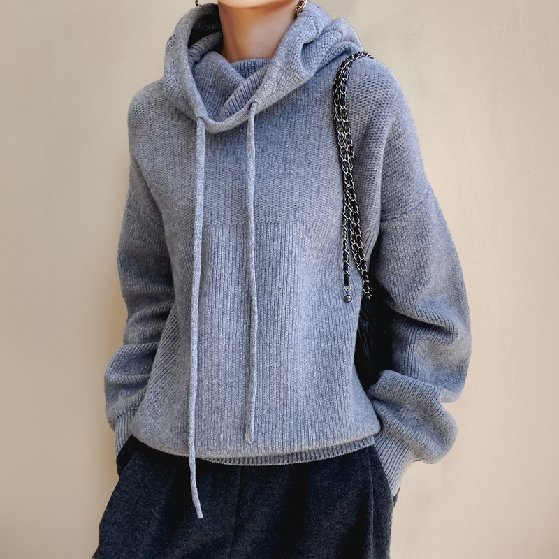 Damen Hoodie Rollkragen Einfarbig