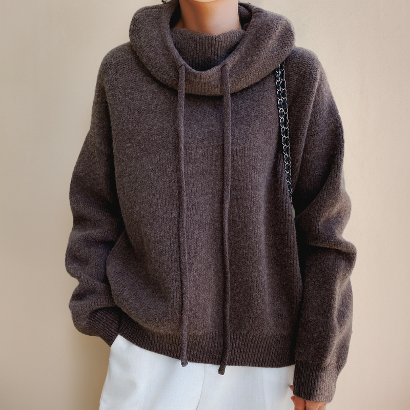 Damen Hoodie Rollkragen Einfarbig