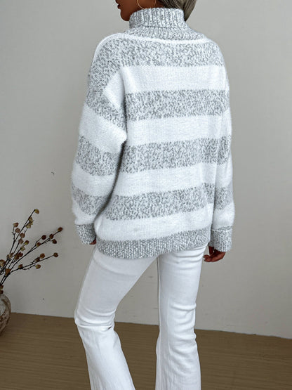 Norvielle Damen Rollkragenpullover Gestreift Langärmlig - Norvielle