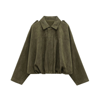 Damen Lederjacke Grün Vintage Optik