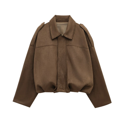 Damen Lederjacke Grün Vintage Optik