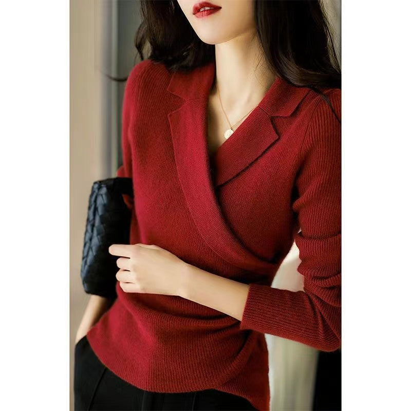 Norvielle Damen Pullover Peter Pan Kragen Asymmetrisch
