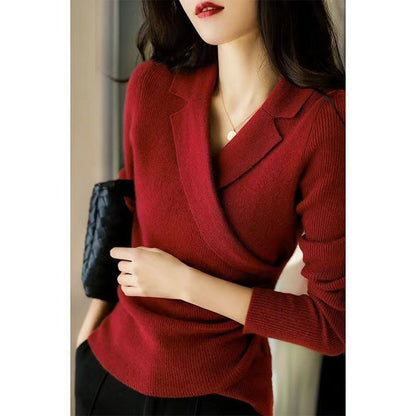 Norvielle Damen Pullover Peter Pan Kragen Asymmetrisch