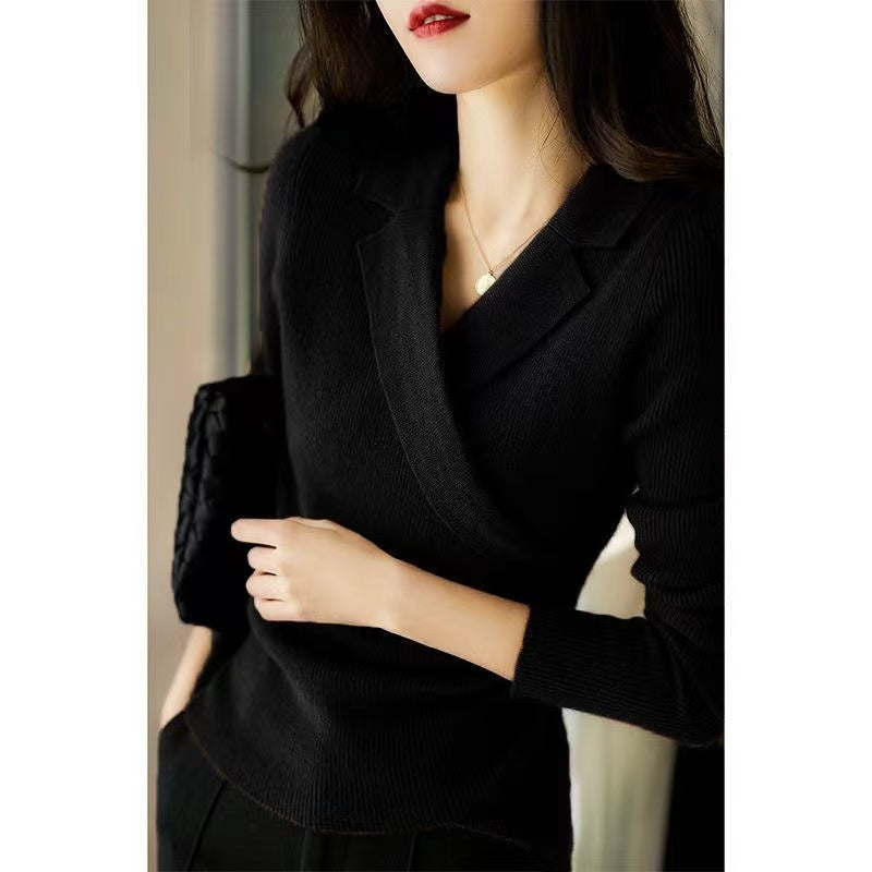 Norvielle Damen Pullover Peter Pan Kragen Asymmetrisch