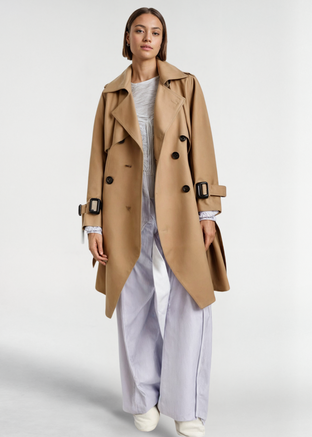 Damen Wintertrenchcoat Wasserfest Lang Gürtel Schwarz - Norvielle