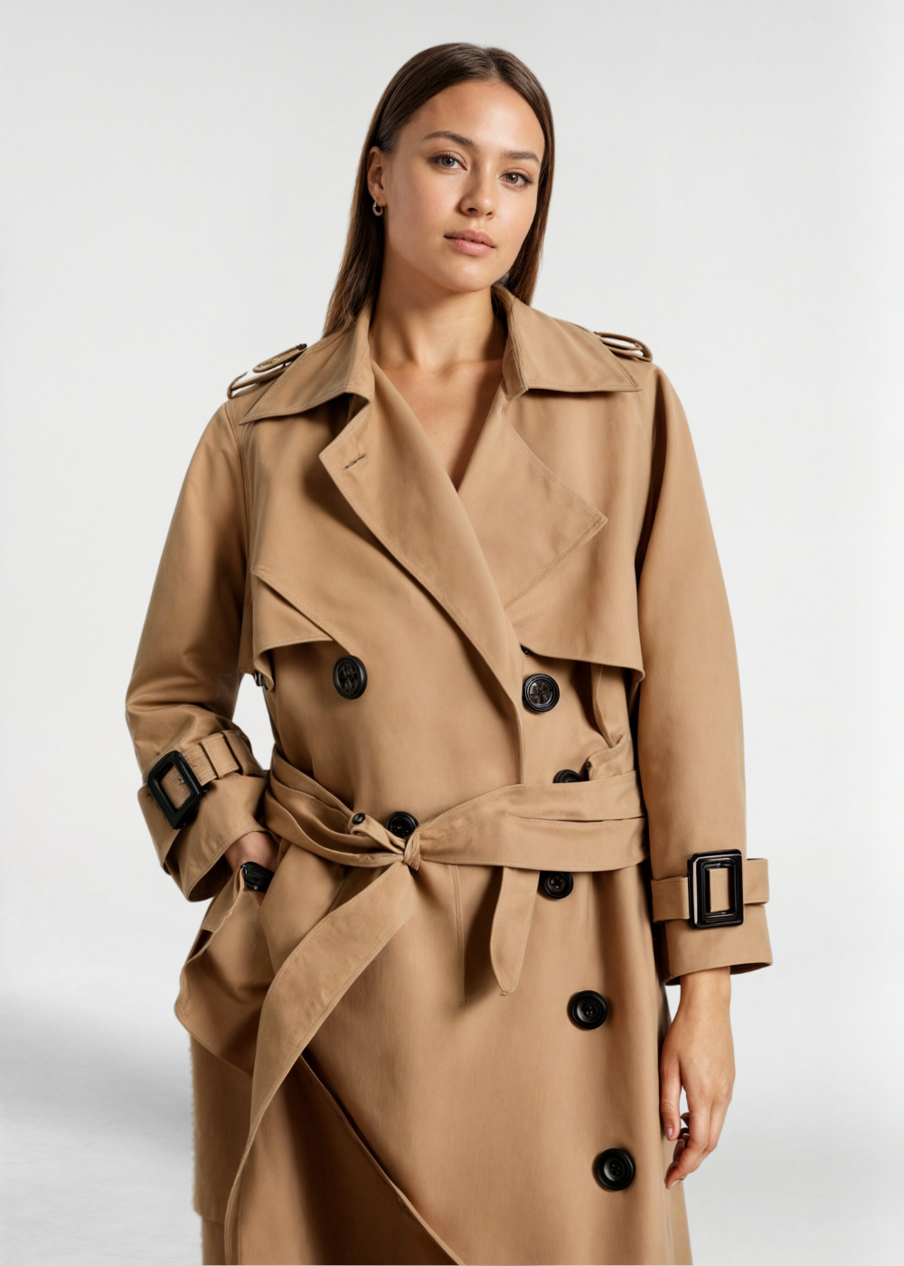 Damen Wintertrenchcoat Wasserfest Lang Gürtel