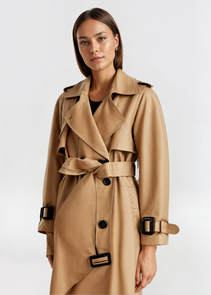 Damen Wintertrenchcoat Wasserfest Lang Gürtel