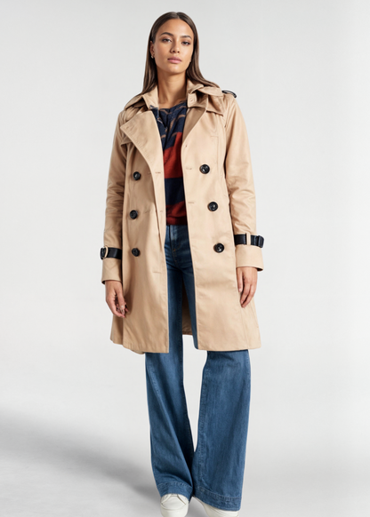 Damen Wintertrenchcoat Wasserfest Knopfleiste Lang Schwarz - Norvielle