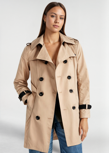 Damen Wintertrenchcoat Wasserfest Knopfleiste Lang