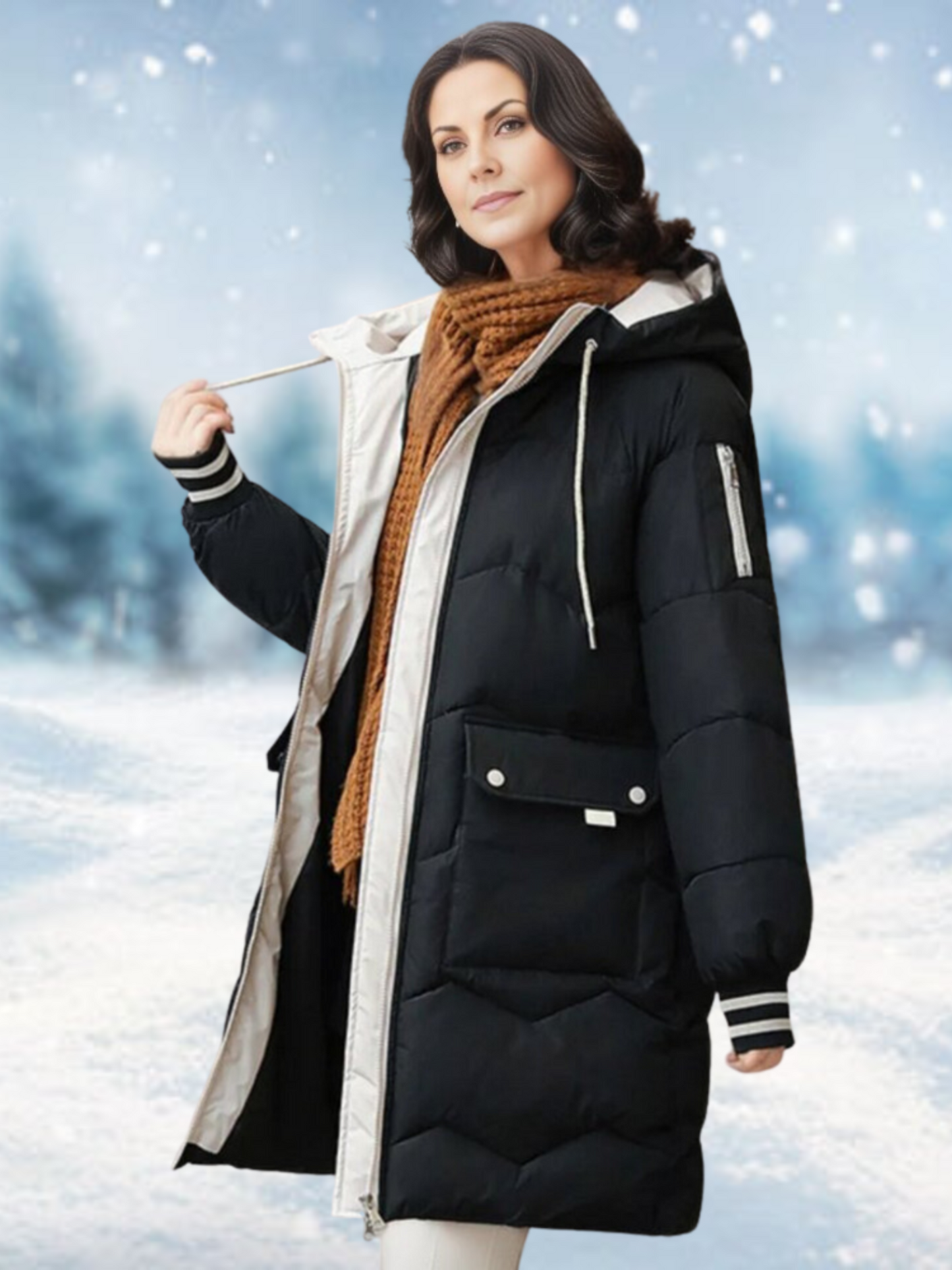 Damen Winterparka Lang Mit Kapuze - Norvielle