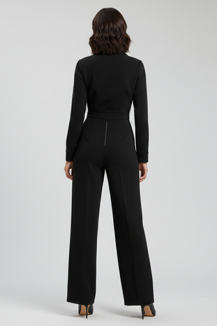 Damen Taillierter Jumpsuit Wide-Leg Kragen