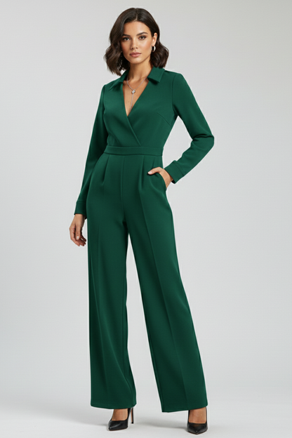Damen Taillierter Jumpsuit Wide-Leg Kragen