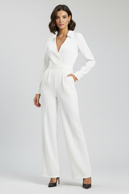 Damen Taillierter Jumpsuit Wide-Leg Kragen