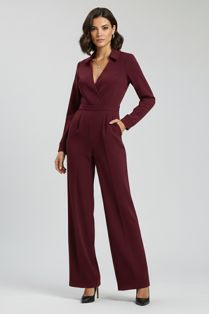 Damen Taillierter Jumpsuit Wide-Leg Kragen
