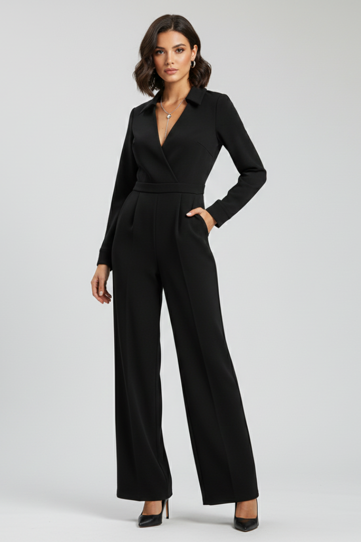 Damen Taillierter Jumpsuit Wide-Leg Kragen