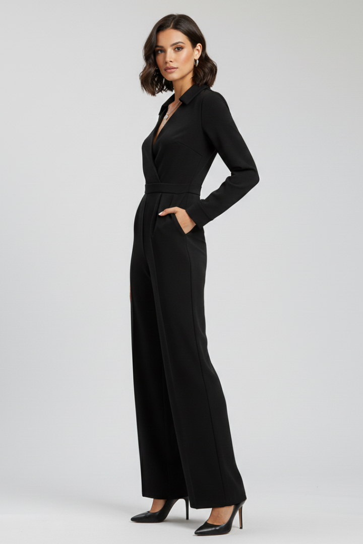 Damen Taillierter Jumpsuit Wide-Leg Kragen