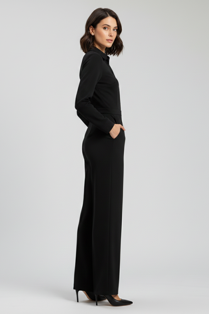 Damen Taillierter Jumpsuit Wide-Leg Kragen