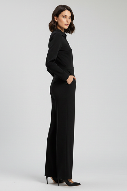 Damen Taillierter Jumpsuit Wide-Leg Kragen