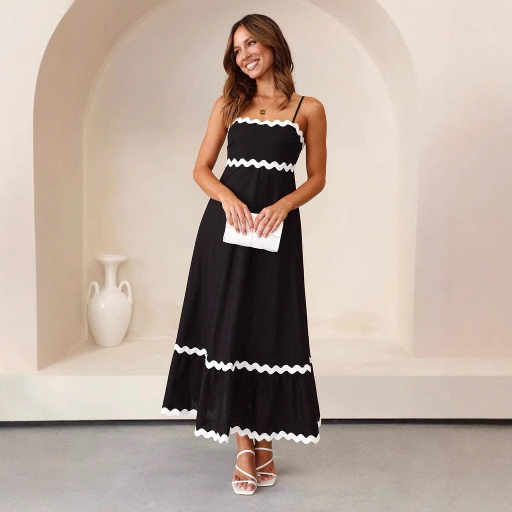 Damen Maxikleid A-Linie Spaghettiträger