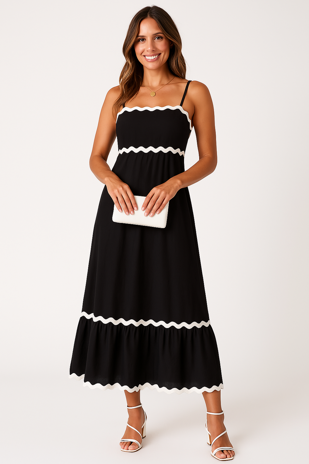 Damen Maxikleid A-Linie Spaghettiträger Schwarz - Norvielle