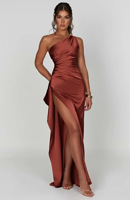 Damen One-Shoulder Maxikleid Mit Schlitz