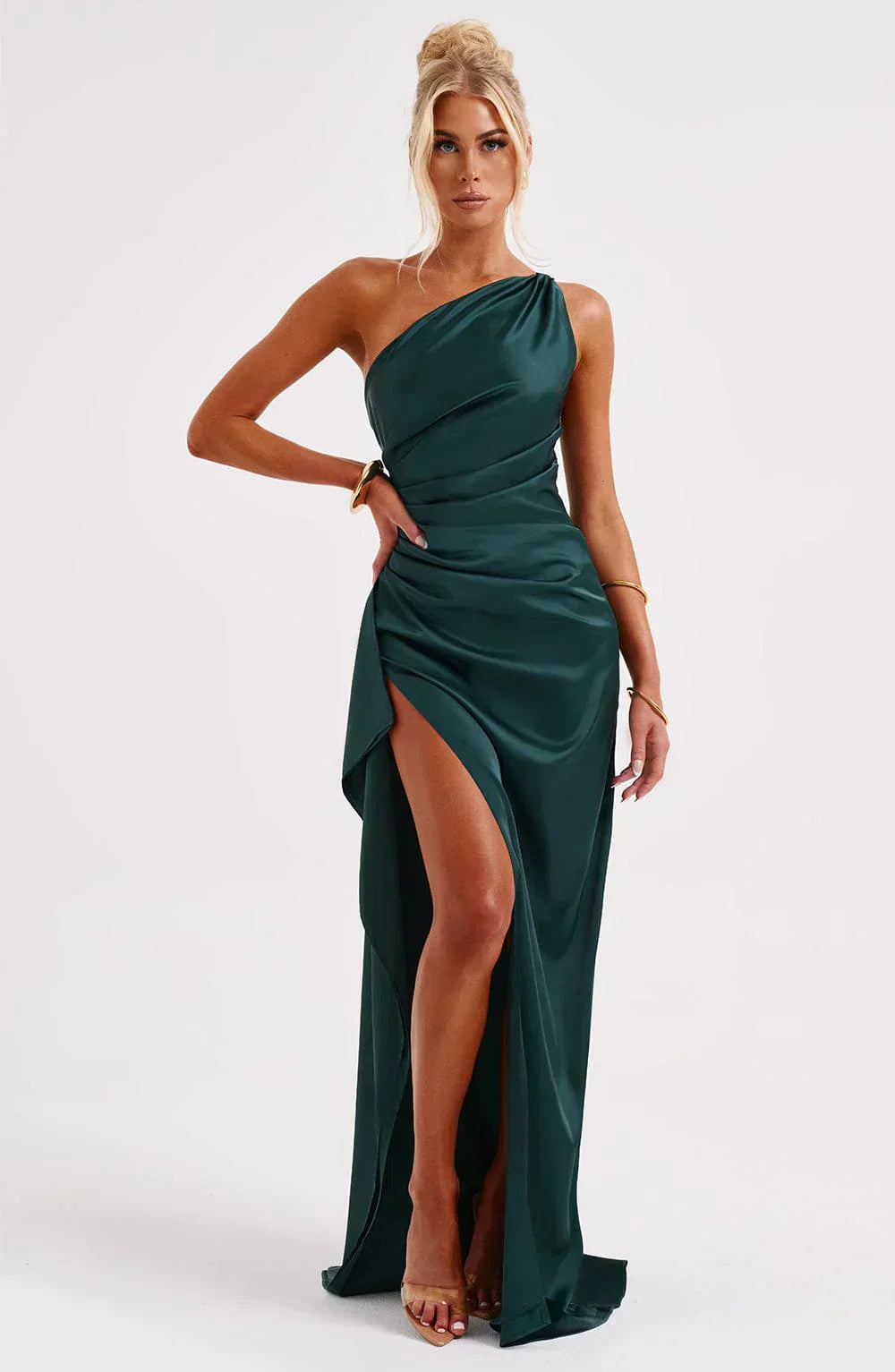 Damen One-Shoulder Maxikleid Mit Schlitz