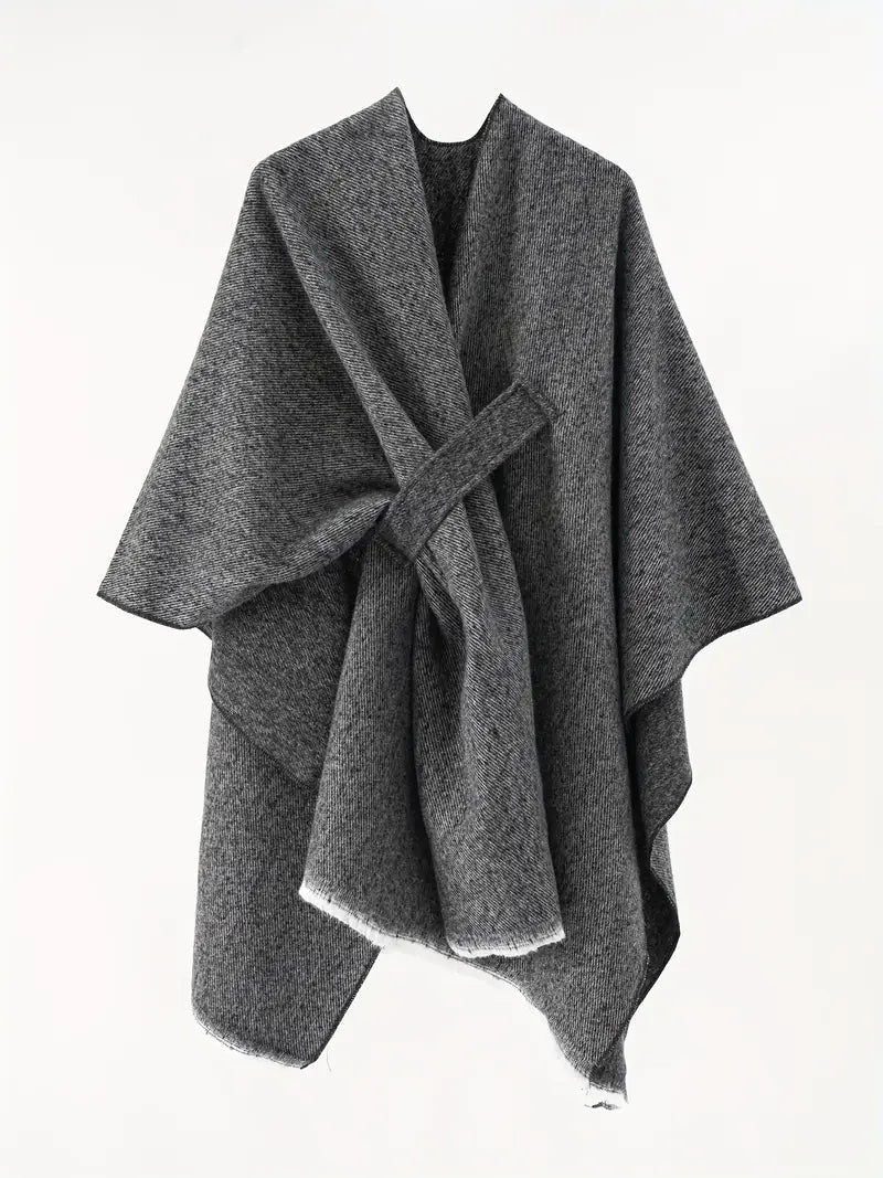 Damen Asymmetrischer Schal Oversized Wrap mit Taillengürtel Anthrazit