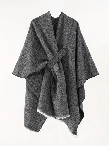 Damen Asymmetrischer Schal Oversized Wrap mit Taillengürtel Anthrazit