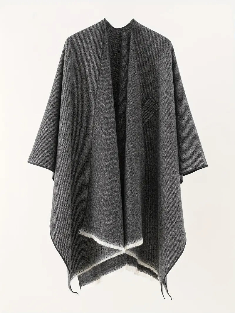 Damen Asymmetrischer Schal Oversized Wrap mit Taillengürtel Anthrazit