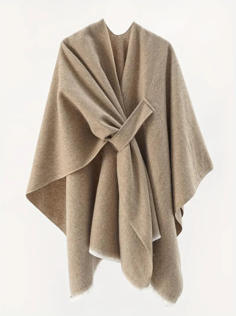 Damen Asymmetrischer Schal Oversized Wrap mit Taillengürtel Anthrazit