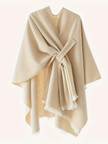 Damen Asymmetrischer Schal Oversized Wrap mit Taillengürtel Anthrazit