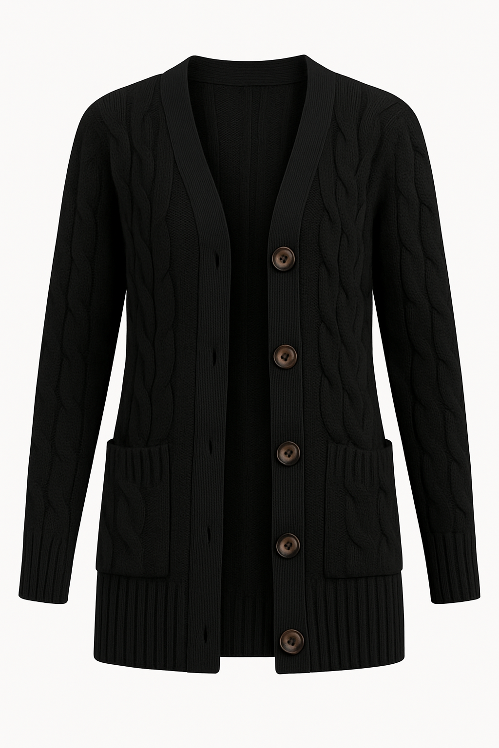 Damen Strickcardigan Zopfmuster Frühling Öko-Look Beige