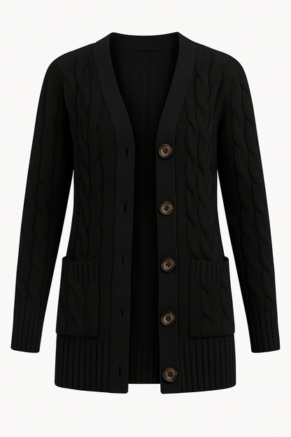 Damen Strickcardigan Zopfmuster Frühling Öko-Look Beige