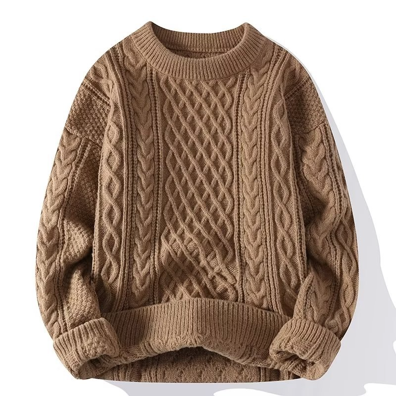 Damen Rundhals-Pullover Strukturiert Beige