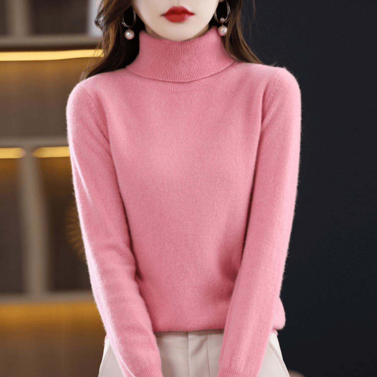 Damen Strickpullover Klassisch Warmer Rollkragen