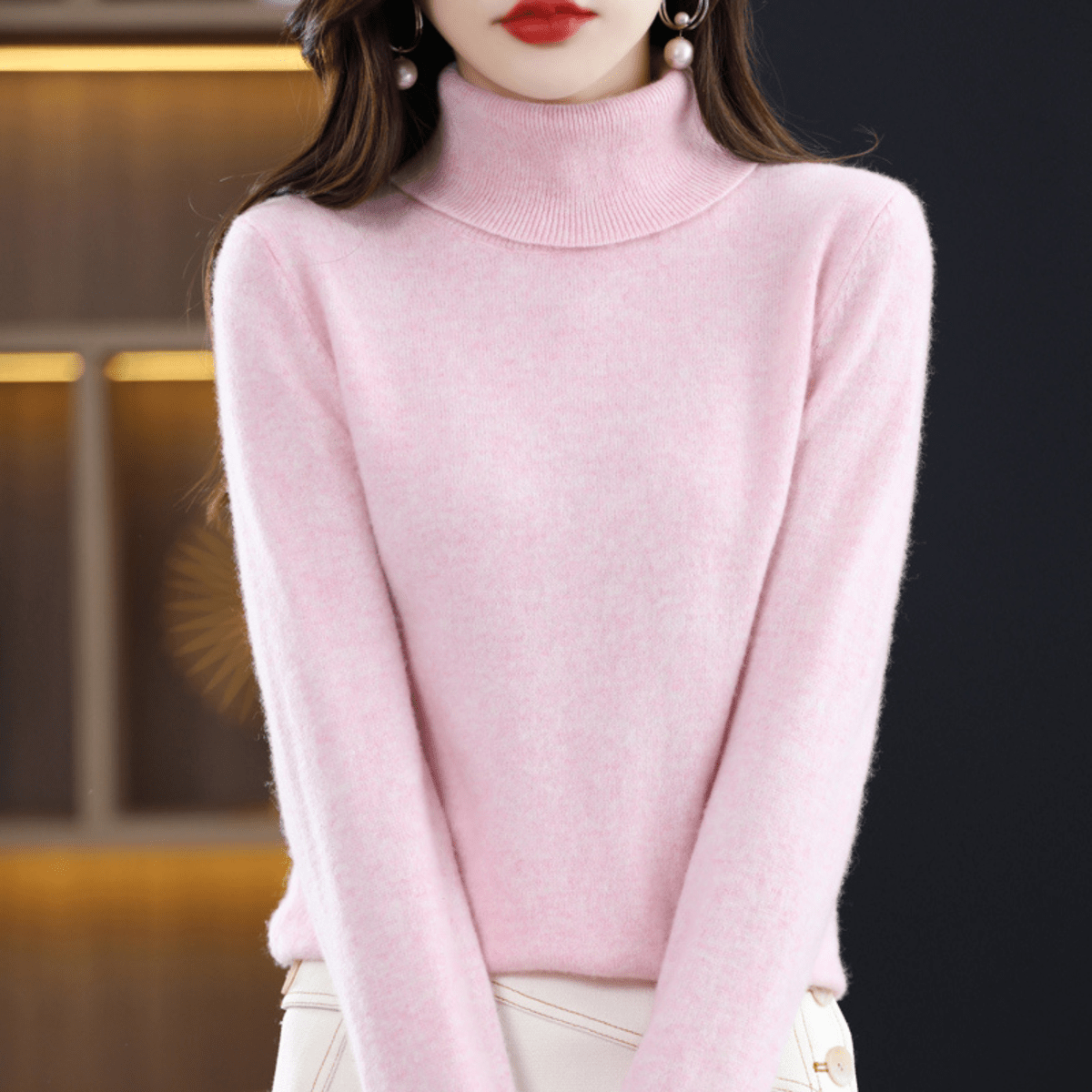 Damen Strickpullover Klassisch Warmer Rollkragen