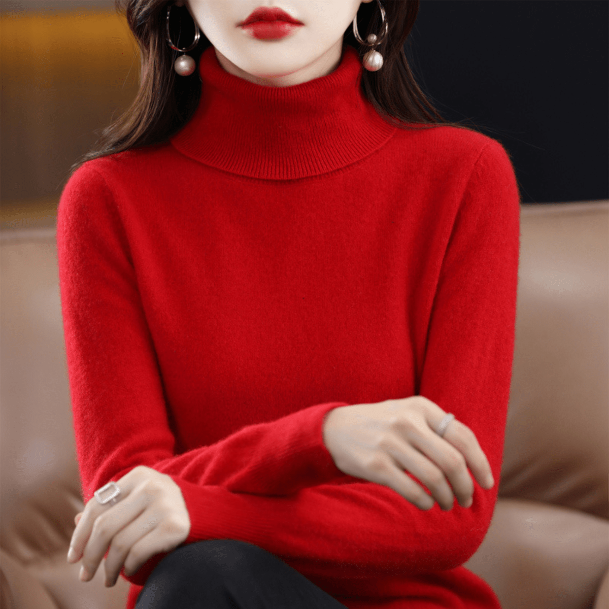 Damen Strickpullover Klassisch Warmer Rollkragen
