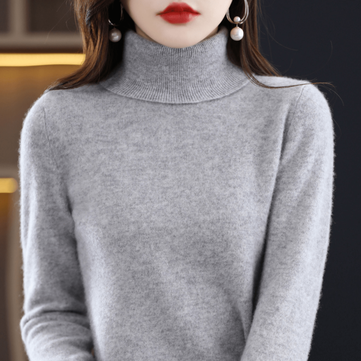 Damen Strickpullover Klassisch Warmer Rollkragen