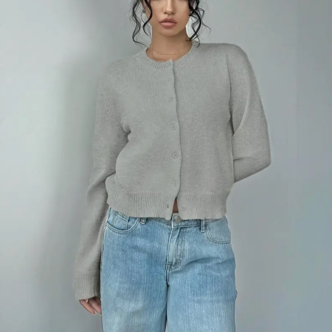 Damen Cardigan Mit Kragen Und Knöpfen