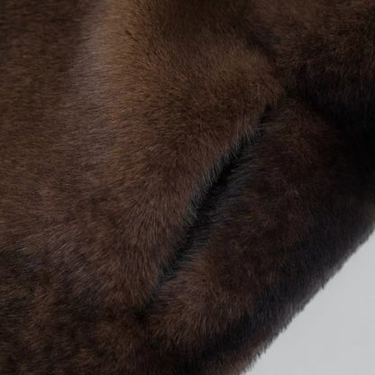 Damen Faux-Fur Mantel Dunkelbraun Lang