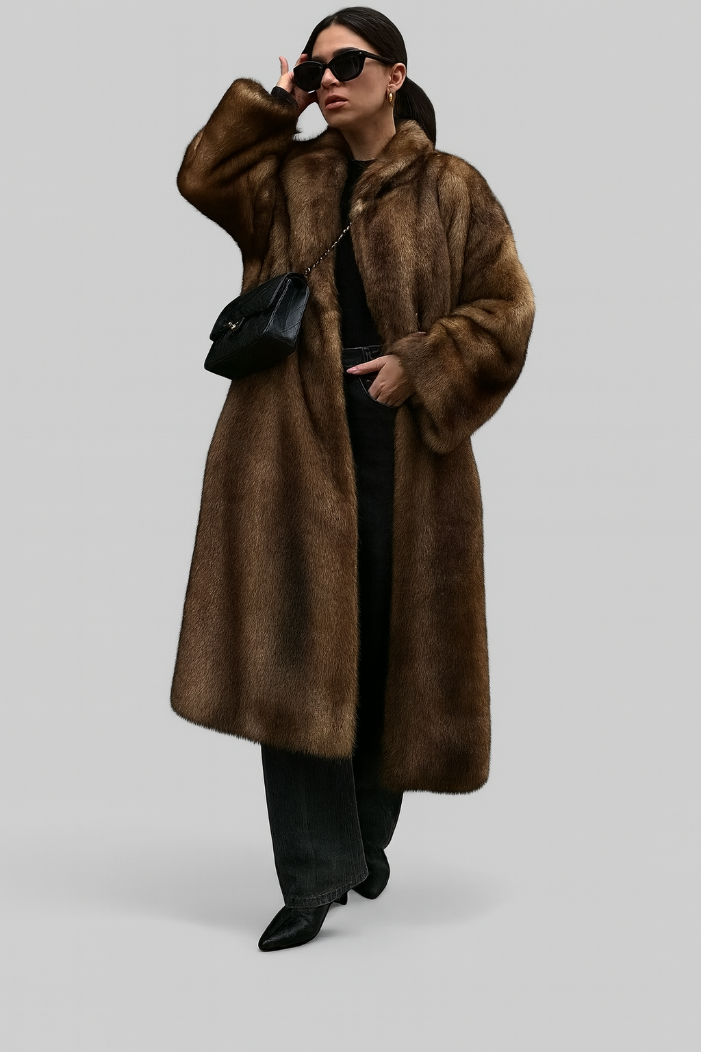 Damen Faux-Fur Mantel Dunkelbraun Lang - Norvielle
